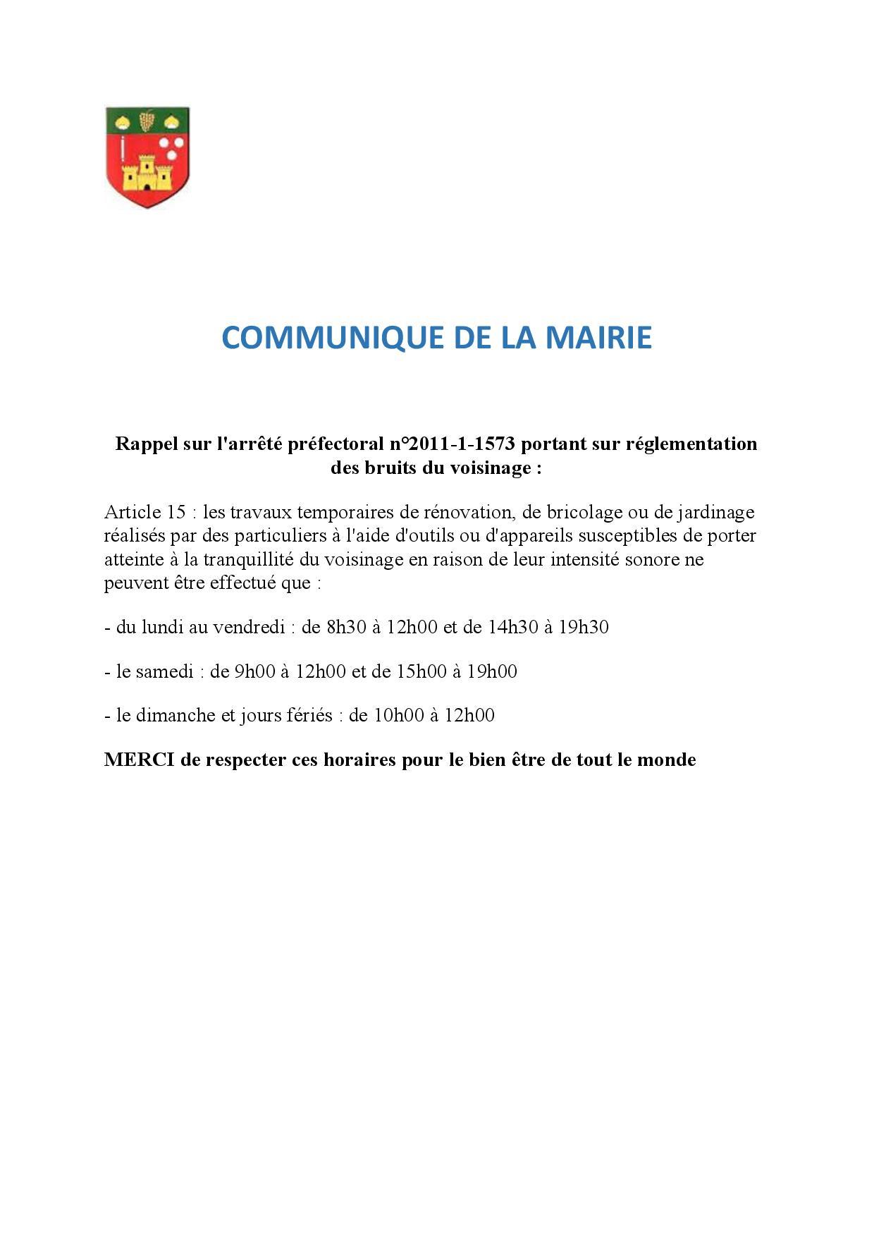 R&eacute;glementation des bruits du voisinage