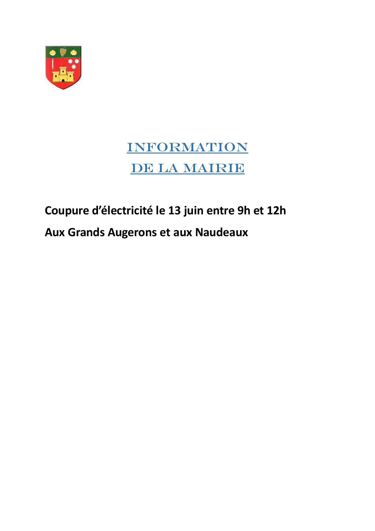 coupure d'&eacute;lectricit&eacute;