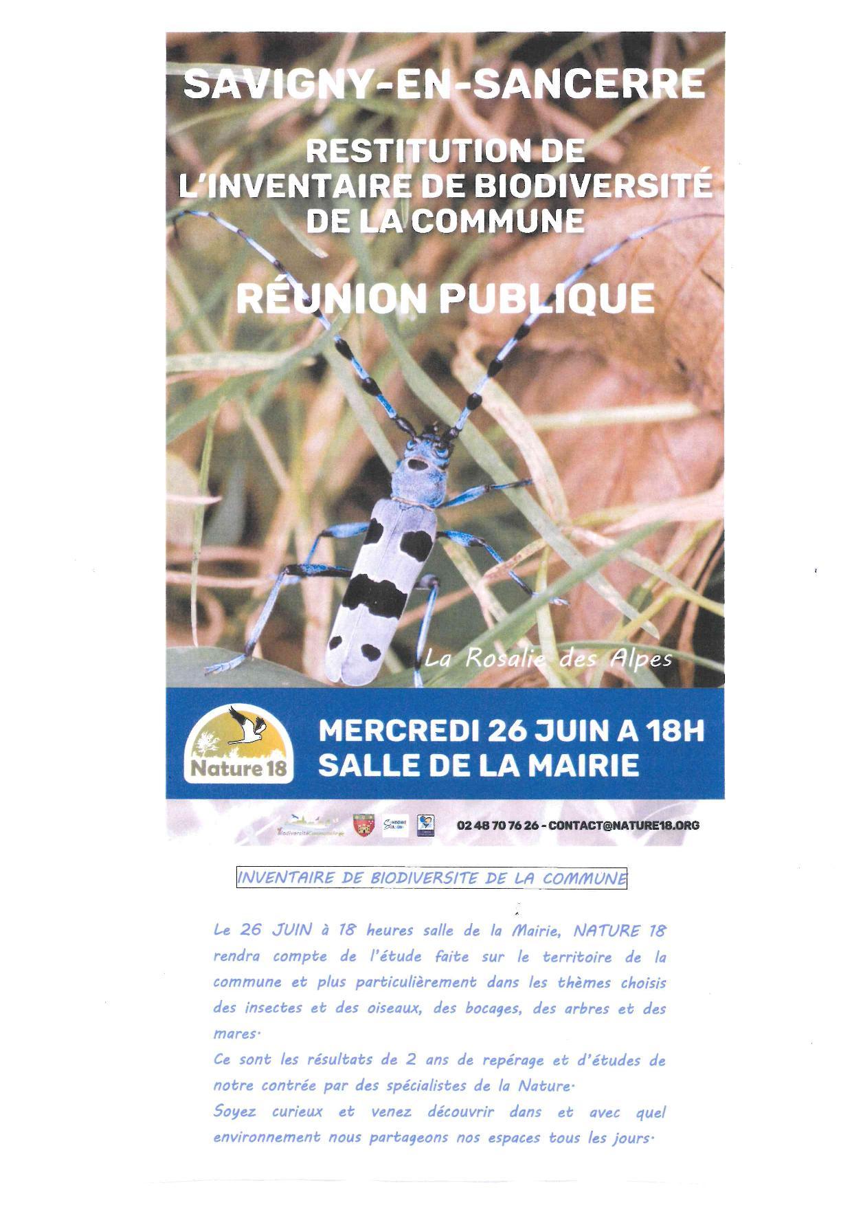 Restitution de l'inventaire de biodiversit&eacute;