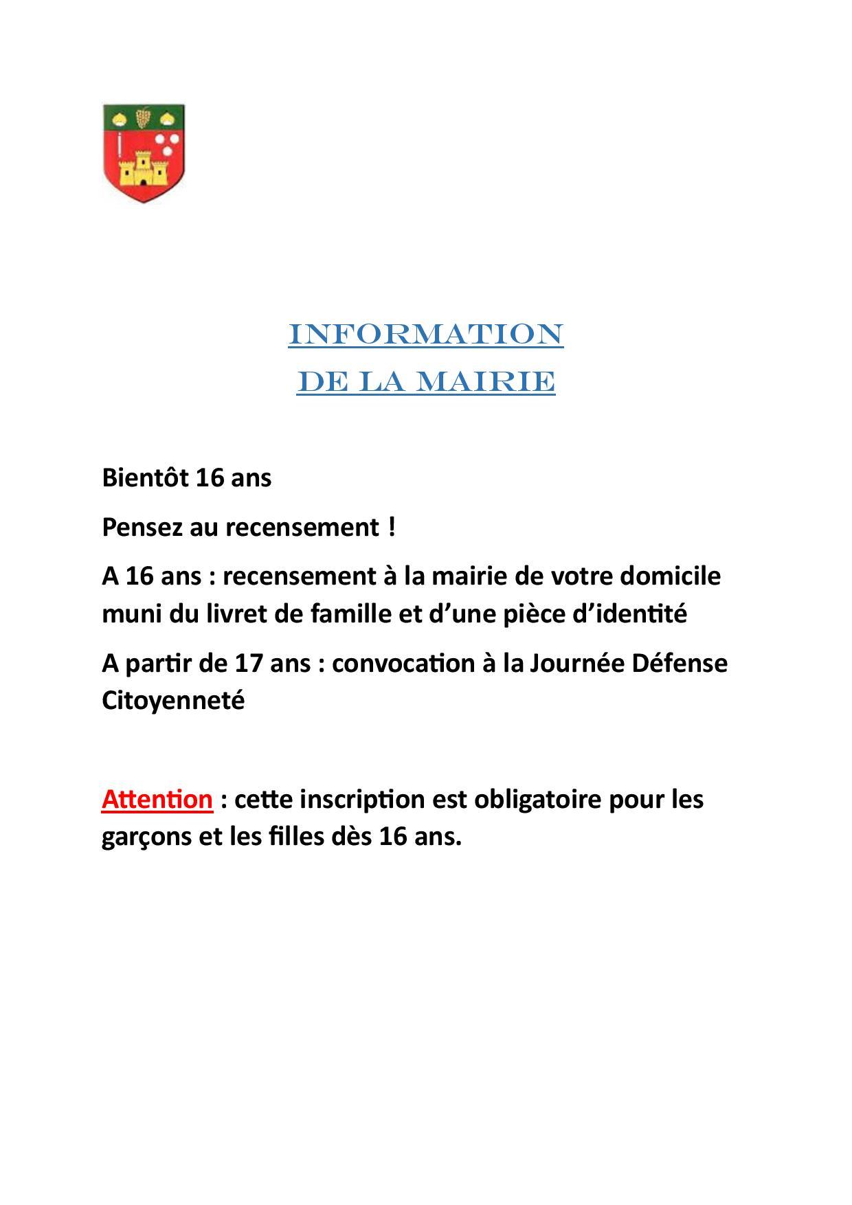 recensement &agrave; la Journ&eacute;e citoyennet&eacute;